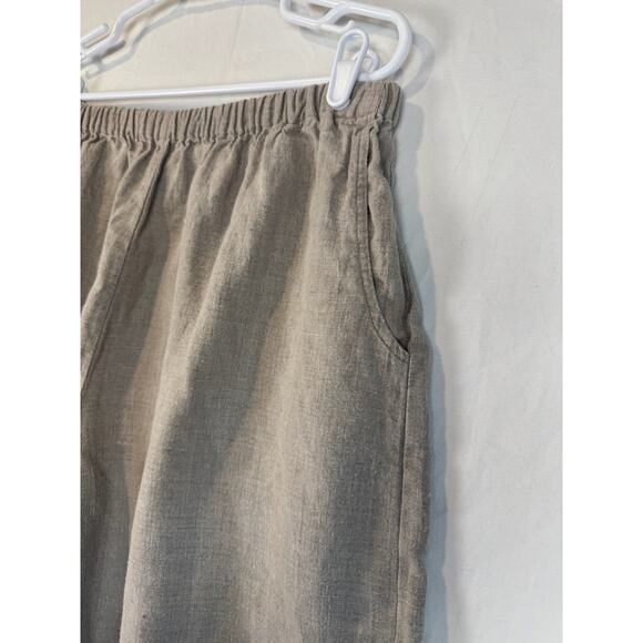 FLAX Sun Shorts Size Large 100% Linen Beige Pockets - Picture 3 of 6